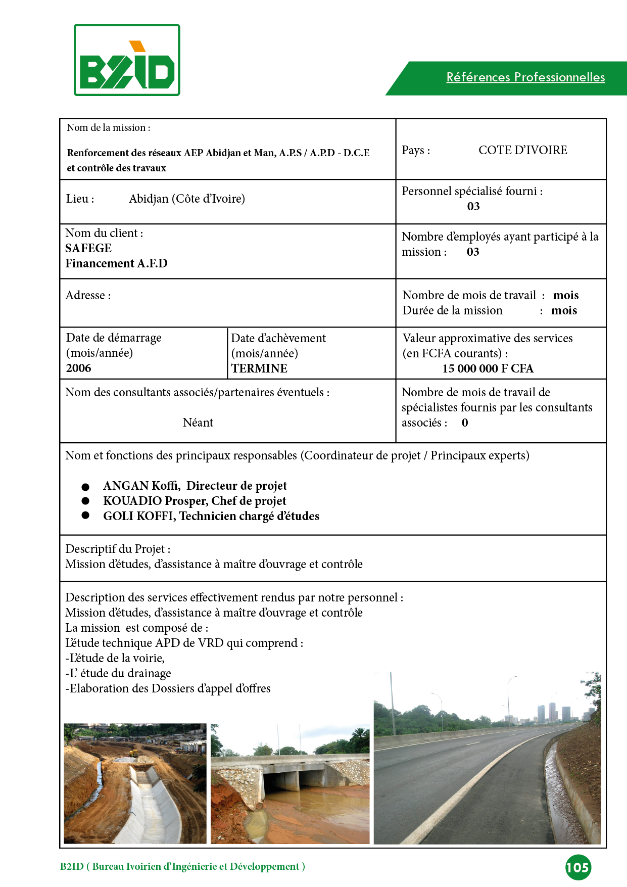 Renforcement des réseaux AEP Abidjan et Man, A.P.S / A.P.D - D.C.E et contrôle des travaux