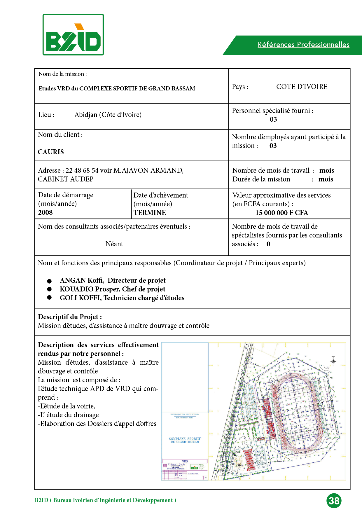 Etudes VRD du COMPLEXE SPORTIF DE GRAND BASSAM