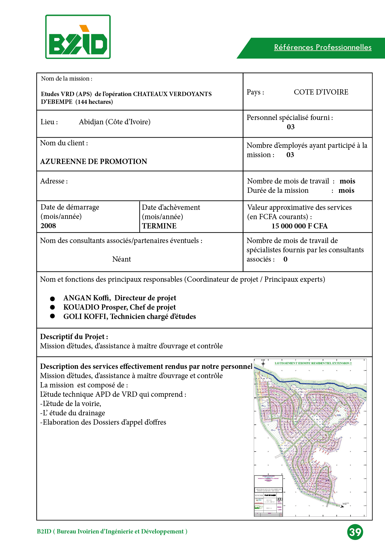 Etudes VRD (APS) de l’opération CHATEAUX VERDOYANTS D’EBEMPE (144 hectares)