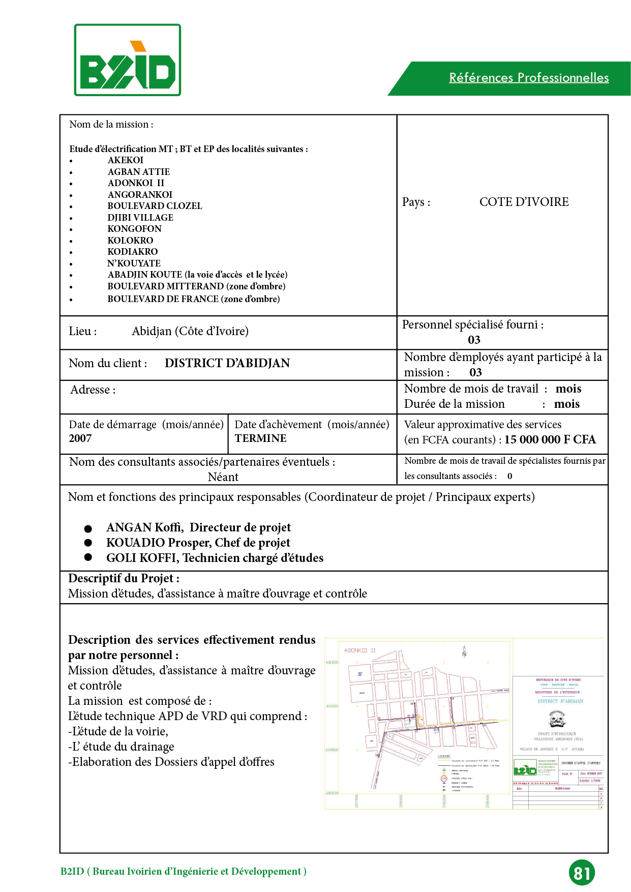 Etude d’électrification MT ; BT et EP des localités suivantes : • ALLOKOI • ANOLOKOI 2 • ACHOKOI • II PLATEAUX QRT ADJAME • SONDJABONOU • ADIOPODOUME • ANONO VILLAGE