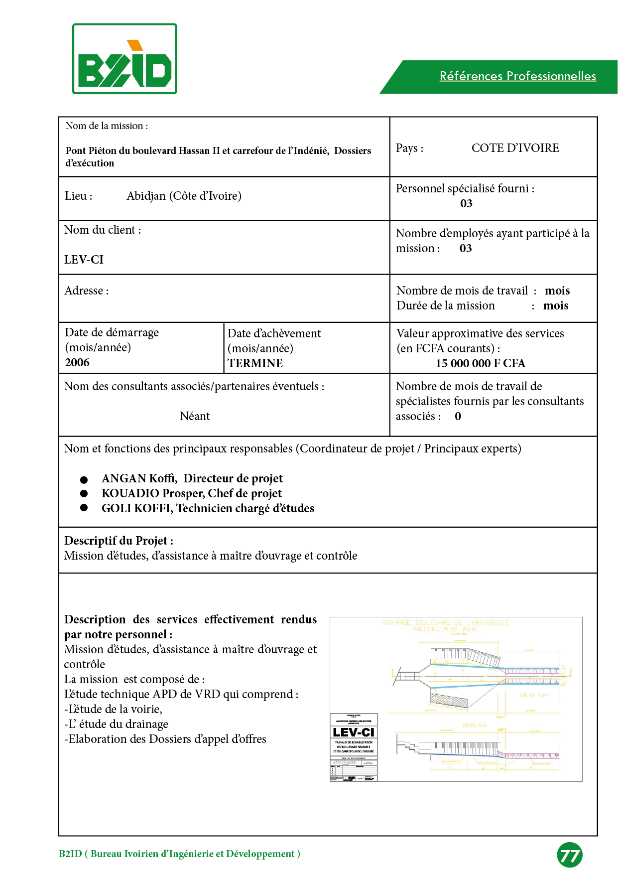 Pont Piéton du boulevard Hassan II et carrefour de l’Indénié, Dossiers d’exécution